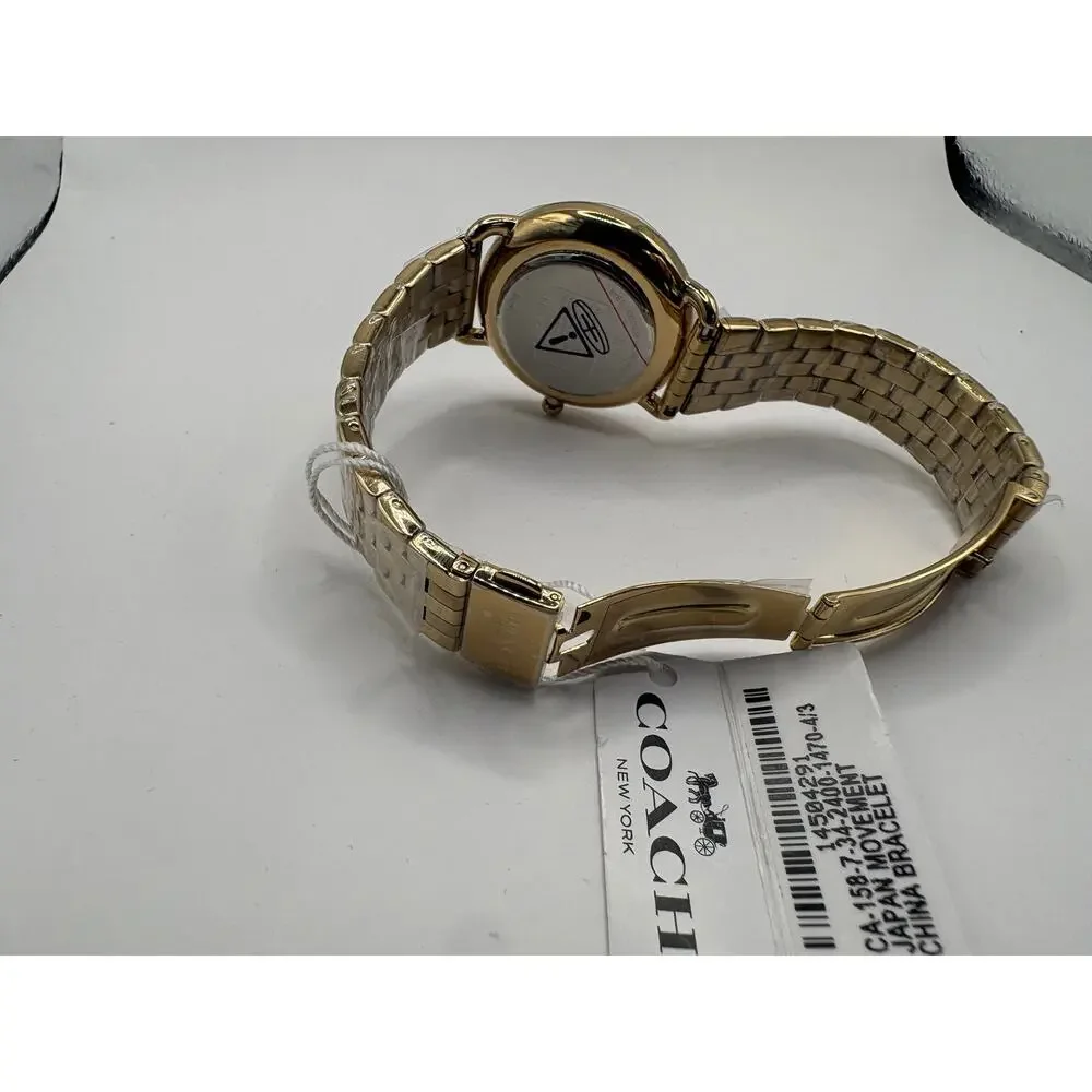 Coach Elliot Women Watch Gold Ip Black Dial Crystal Markers Nwt 14504291 Gold